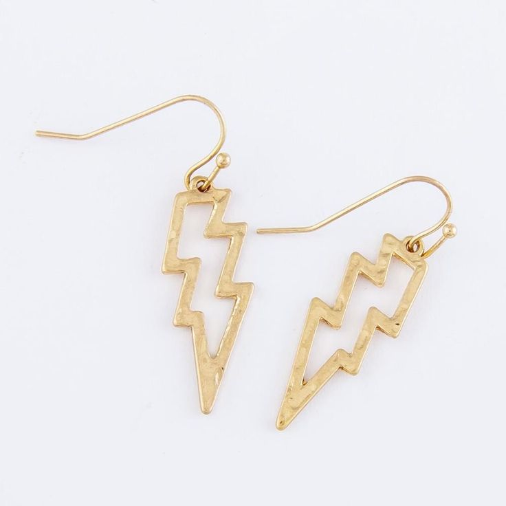 Perfect everyday accessory or gift for someone special! They are approx. 1.25" in length and on a fish hook with a rubber stopper Lightning Bolt Leather Earrings, Big Lightning Bolt Earrings, Trendy Metal Plug Earrings For Gifts, Novelty Dangle Earrings For Everyday, Novelty Everyday Dangle Earrings, Trendy Plug Earrings As Gift, Everyday Novelty Dangle Earrings, Trendy Adjustable Nickel-free Earrings, Brass Jewelry With Fish Hook For Gift