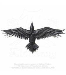 a drawing of a black bird flying in the air