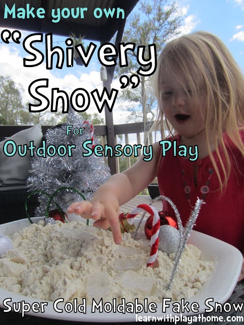 Make your own "Shivery Snow" for Outdoor Sensory Play. Super cold, moldable fake snow! Easy and fun. Pretend Snow, Outdoor Sensory Play, Flour Baby, Snow Dough, Play Snow, Snow Play, Cloud Dough, Kids Homemade, Winter Activities For Kids