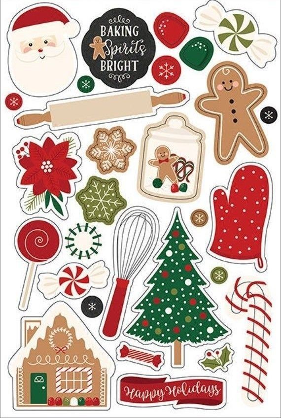 thermos christmas stickers for crafts and scraps, including gingerbread cookies