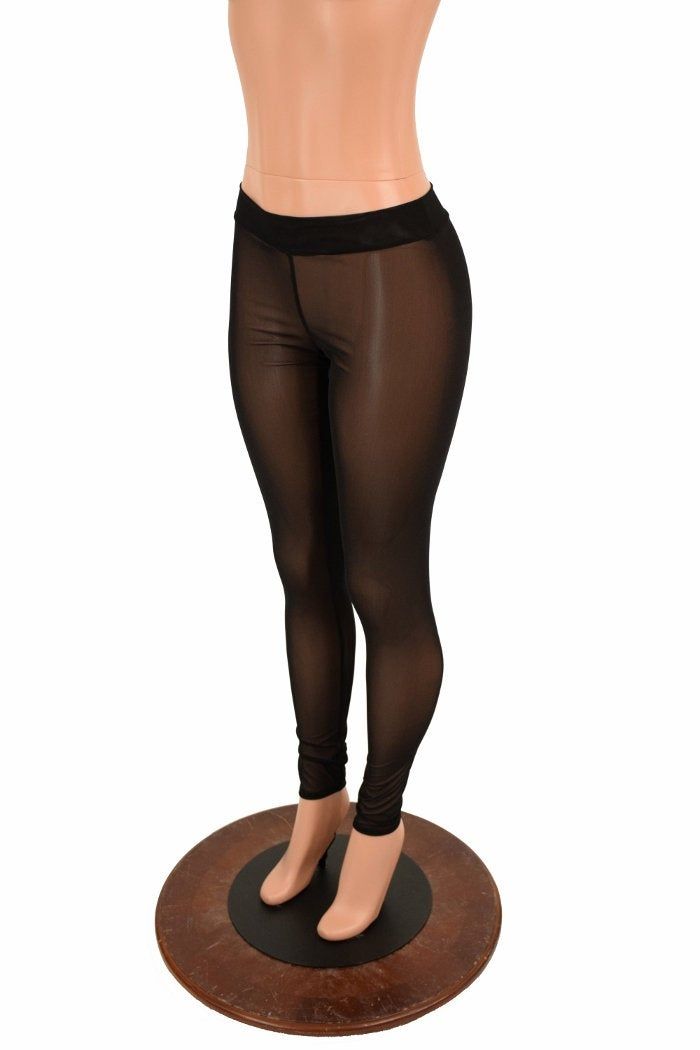 "This item is made to order, please read all the way through the listing before purchasing! These leggings are made of top quality mesh spandex, beware because you can see right through them! They have a mid rise waistband that is narrower and 2\" lower than our high waist leggings. Inseam: 32\" Rise: 9\" If you would like a shorter or longer inseam, please enter it in the notes at checkout! Womens Sizing (See below for instructions on where measurements should be taken) XXS: Bust 29\"-30\" / Wa Sheer Black Full-length Bottoms, Sheer Mesh Stretch Bottoms, Sheer Stretch Mesh Bottoms, Solid Sheer Nylon Bottoms, Solid Nylon Sheer Bottoms, Sheer Solid Nylon Bottoms, Sheer Nylon Thigh-high Bottoms, Sheer Stretch Bottoms In Solid Color, Sheer High Stretch Nylon Tights