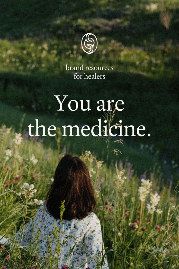 a woman sitting in tall grass with the words you are the medicine