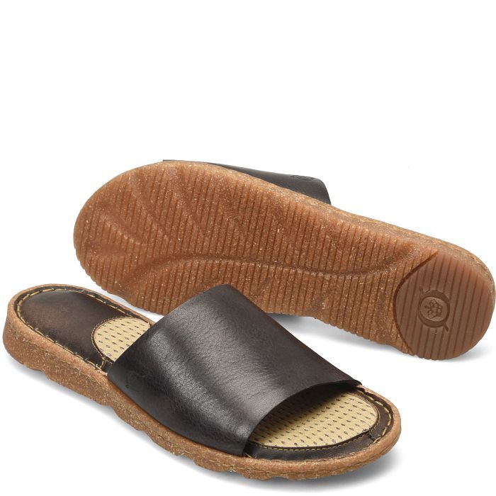 Playa Basic | Born Shoes Leather Slide Footbed Sandals For Vacation, Leather Footbed Sandals With Textured Sole For Beach, Leather Slides With Leather Footbed For Beach, Brown Slides With Leather Footbed For The Beach, Leather Sandals With Textured Sole For Beach, Leather Slide Sandals For Beach, Brown Leather Footbed Slides For Beach, Casual Slide Sandals With Leather Lining, Adjustable Beach Sandals With Leather Lining