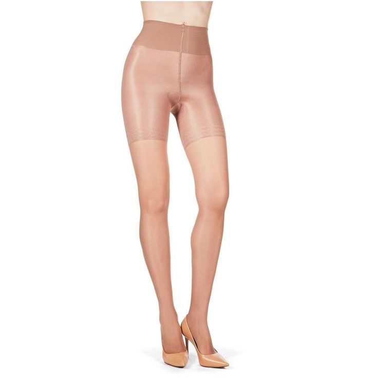 These body-slimming tights support a sleek look, with a high-waisted shaper control top that extends all the way to the braline. Rear-enhancing support and tummy control create a svelte silhouette under dresses and skirts. Silky sheer leg (12 Denier sheer appearance) and reinforced toe keep this control top hosiery practical, yet easy to wear. Fitted Smoothing Tights Short Length, Fitted Smoothing Short Length Tights, Elegant Fitted Mid-thigh Length Hosiery, Elegant Short-length Tights, Elegant Short-length Fitted Tights, Elegant Compression Shapewear With Smoothing, Elegant Compression Shapewear For Smoothing, Elegant Compression Smoothing Shapewear, Compressive Shapewear Hosiery