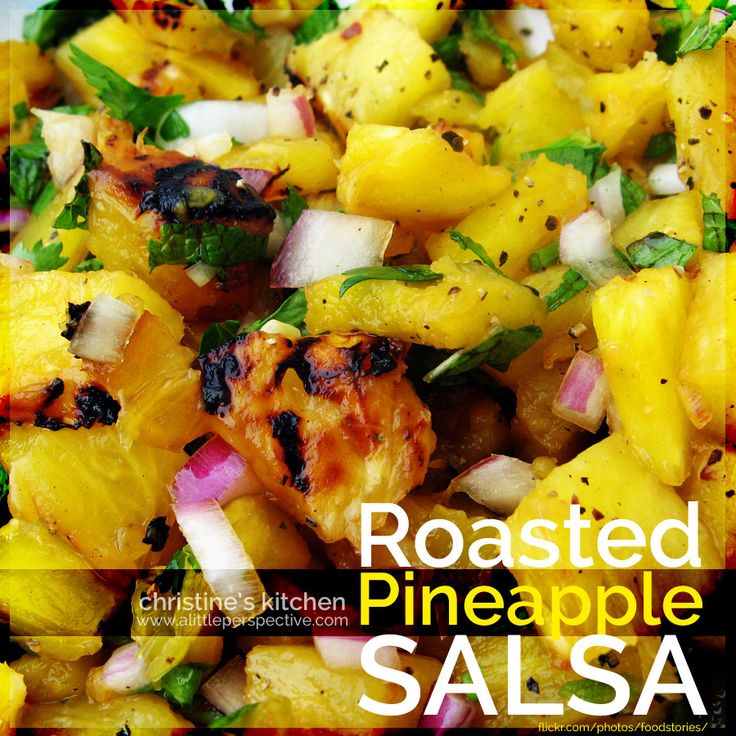 roasted pineapple salsa with onions and herbs