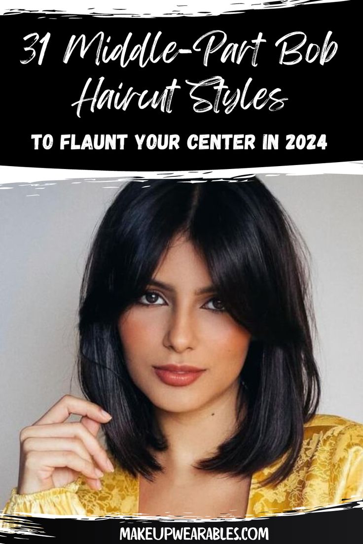 Chic Middle Part Bob for a Timeless and Elegant Look Hairstyles With Middle Part, Center Part Bob, Bob Haircut Styles, Middle Part Bob, Middle Part Hairstyles, Layered Bob Hairstyles, Haircut Styles, Layered Bob, Elegant Look