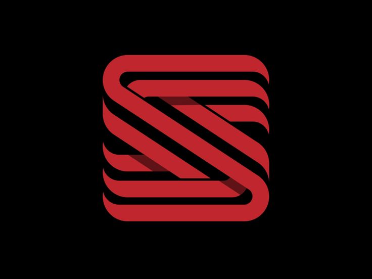 a red and black logo with the letter s in it's center on a black background