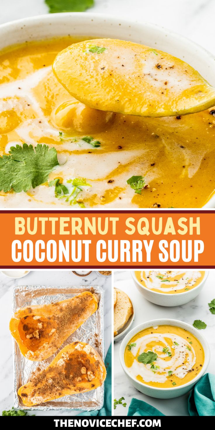 butternut squash coconut curry soup in a white bowl