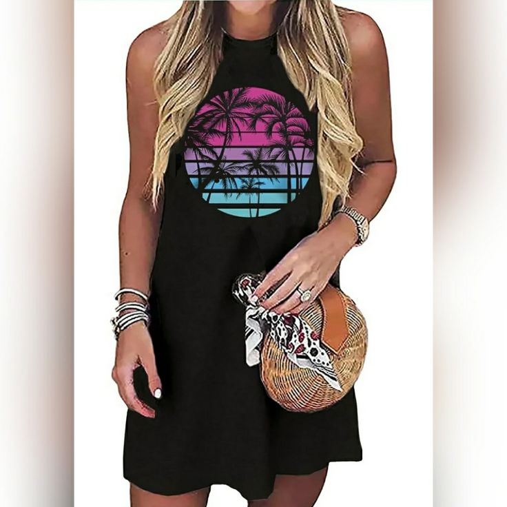 Features: Sun Salt Sand Coconut Tree Tank Mini Dress, Summer Casual Fashion Dress,Funny Summer Sun Graphic Tees Shirt, Colorful Letters Print Beach Sundresses, Hawaiian Vacation Short Dress,Boho Tunic Dresses,Cover Ups Praty Shirts, O-Neck, Sleeveless, Casual Loose Style, Slim Fit, Trendy And Elegant Shirt, You Would Get A Lot Of Compliments Wearing This Dresses. Occasions: Suit For Beach, Drinking Party, Beer Festival, Casual, Work, Outdoors Party, Holiday And Everyday Wear, A Good Gift Choi Casual Black Sleeveless Summer Dress, Casual Black Sleeveless Dress, Trendy Black Beach Mini Dress, Trendy Black Mini Dress For Beach, Casual Mini Length Tank Top For Summer, Trendy Sleeveless Dress For Vacation, Casual Black Sleeveless Dress For Beach Season, Casual Black Sleeveless Dress For Beach, Trendy Sleeveless Mini Dress For Beach Season