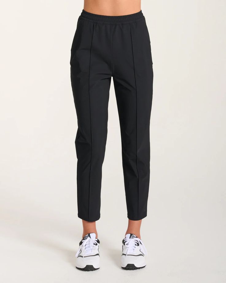 Women's Players Pant - Black - Bad Birdie Sporty Relaxed Fit Pull-on Bottoms, Athleisure Elastane Trousers, Sporty Mid-rise Pants With Comfort Waistband, Athleisure Work Pants With Elastic Side Panels, Sporty Bottoms With Ribbed Waistband, Sports Pants With Elastic Waistband, Sporty Straight Leg Bottoms With Ribbed Waistband, Sportswear Pants With Elastic Waistband, Sportswear Pants With Elastic Waistband And Straight Hem