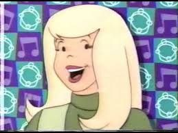 an animated image of a woman with white hair and blonde hair smiling at the camera