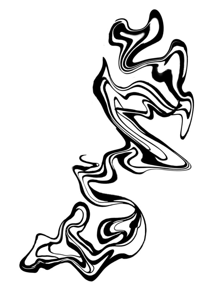 an abstract black and white drawing of the shape of a bird's head with wavy lines