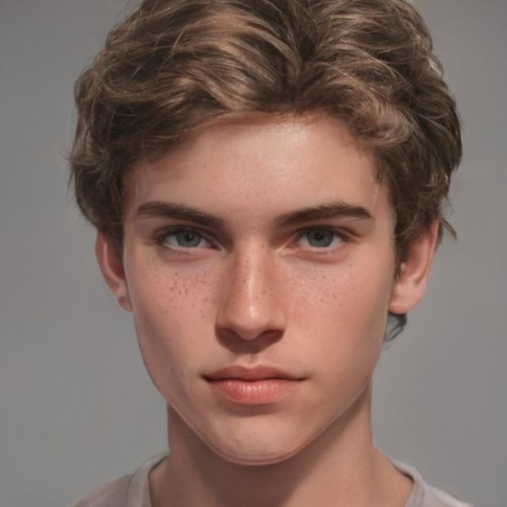 a young man with freckled hair and blue eyes is looking at the camera