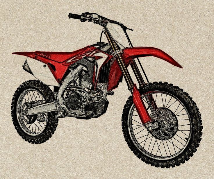 a drawing of a red dirt bike