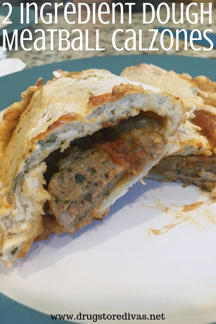 two ingredient dough meatball calzones on a plate with the title overlay