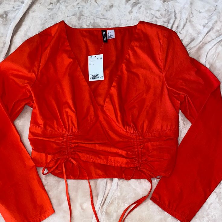 H&M Red Long Sleeve Crop Top Size Large New With Tags Size Zipper H&m Red Tops For Spring, Red H&m Tops For Spring, H&m V-neck Top For Night Out, Casual Party Tops From H&m, Casual Party Tops By H&m, H&m Casual Party Tops, H&m Red Tops For Summer, H&m Red Spring Tops, Red Long Sleeve Cotton Crop Top