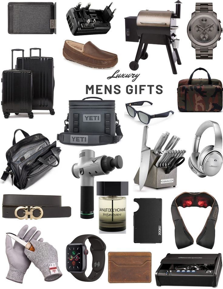 men's gifts are arranged on a white background