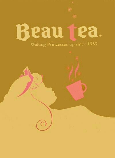 an advertisement for beau tea featuring a woman drinking from a cup with steam coming out of her mouth