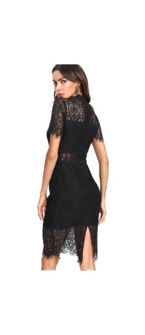 Bella Chic's Black Lace Midi Dress is an exclusive from Bella Chic Styles. This sheer black lace dress is perfect for those occasions when you want to add a little extra flair for that special evening out or a formal event. Styled with a midi length, our elegant black lace dress has a sheer eyelash lace hem, rounded short sleeves, and both a scallop trim and a high collar that makes it stand out and get noticed! This black lace dress adds an element of extra style to set you apart from everyone Little Black Lace Dress, Black Lace Midi Dress, Midi Dress Black, Scallop Trim, Black Lace Dress, Lace Hem, Lace Midi, Lace Midi Dress, Black Midi Dress