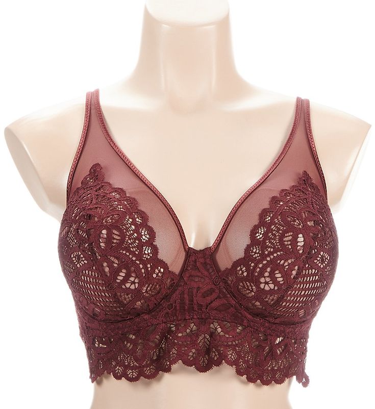 Thoroughly seductive and gorgeous bra with fine lace and mesh and a strappy back. Multipart underwire cup is sheer lace with a slightly angled seam and fine mesh lining for comfort. Plunging apex neckline with mesh above the cups and sewn-on elastic edges to keep fit in place. Soft sewn-on elastic underband at bottom of front holds cups close to you. Center - arched center panel. Wide stretch lace band is sewn onto bottom of bra for longline styling. Sides and back are fine supportive mesh with Elegant Bra With Lace Bodice, Underwire Bra With Lace Bodice, Elegant Underwire Bra With Lace Bodice, Underbust Bra With Lace Closure, Lace Bra With Removable Pads And Underbust, Underbust Lace Bra, Lace Underbust Bra With Lace Closure, Lace Underbust Bra With Padded Cups, Elegant Mesh Bra With Padded Cups