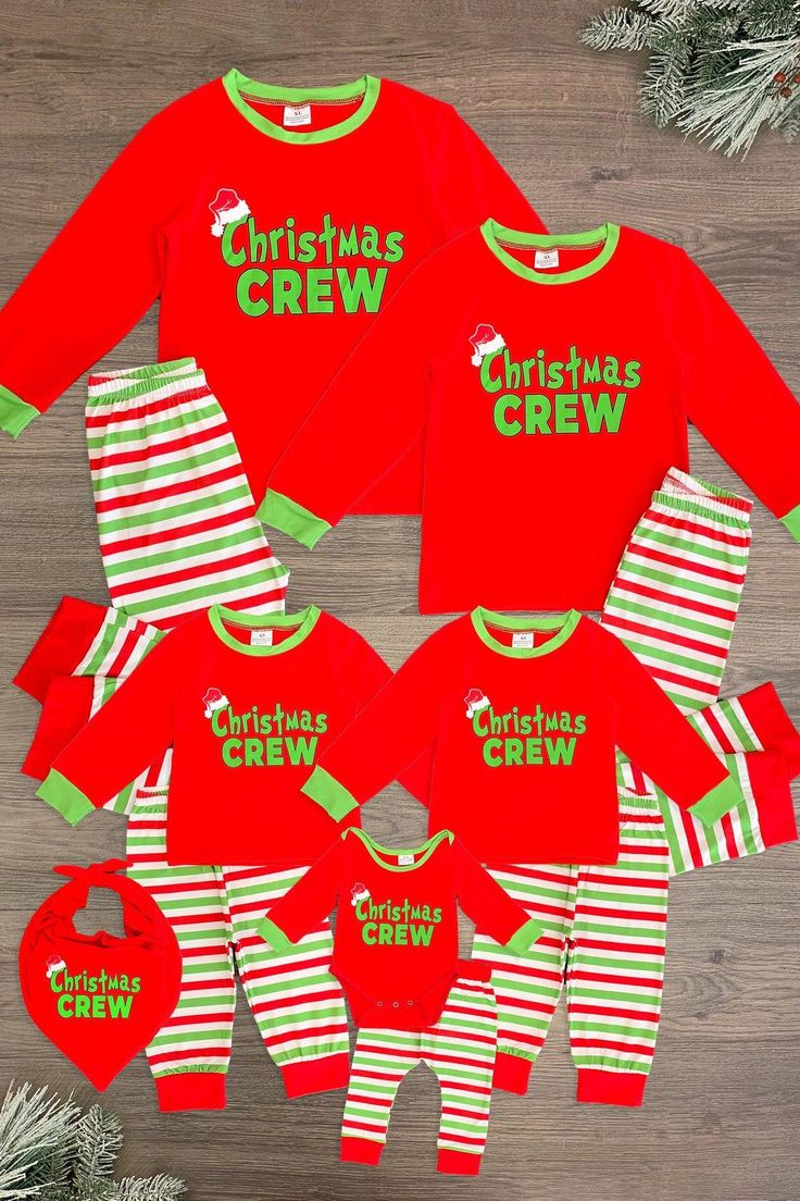 Red & Green Stripe Christmas Crew Family Pajama- AND PET BANDANA! - Sparkle in Pink Family Holiday Pictures, Holly Print, Sparkle In Pink, Matching Christmas Pajamas, Pajamas Gift, Matching Family Pajamas, Family Christmas Pajamas, Holiday Pictures, Family Pajamas