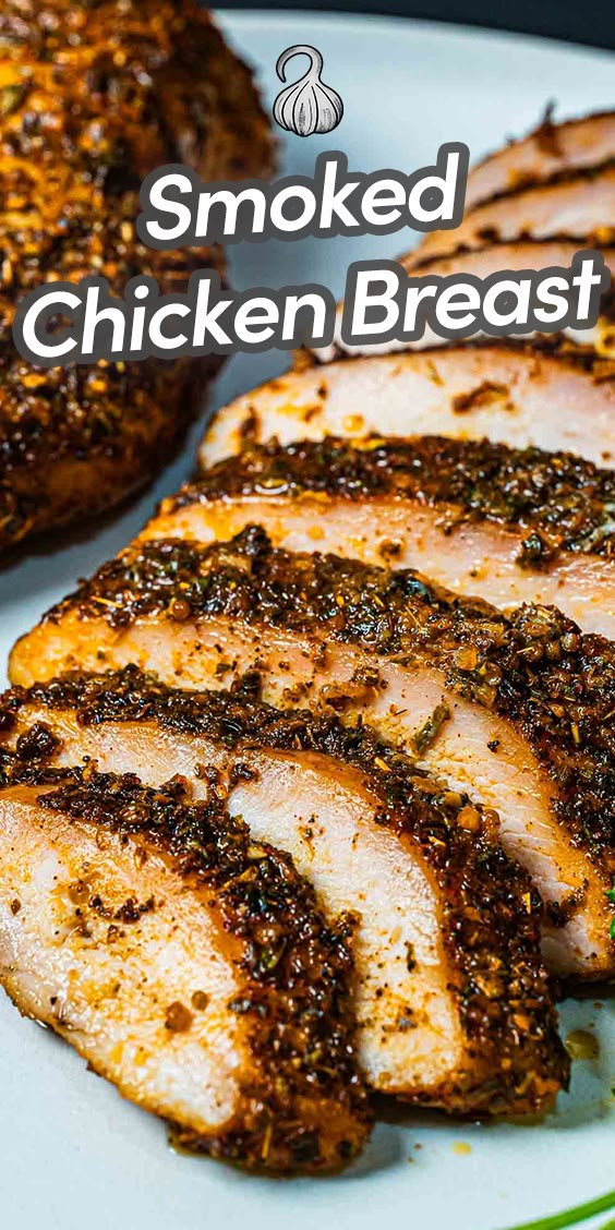 This Smoked Chicken Breast is incredibly moist and juicy, with a deep smokey flavor. It's tender and soft on the inside with a flavor-rich crust from the Traeger Fin & Feather rub on the outside. Smoked Chicken Breast Recipe, Smoker Recipes Chicken, Traeger Smoker Recipes, Smoked Chicken Recipes, Pellet Smoker Recipes, Smoked Chicken Breast, Traeger Grill Recipes, Smoker Ideas, Smoked Recipes