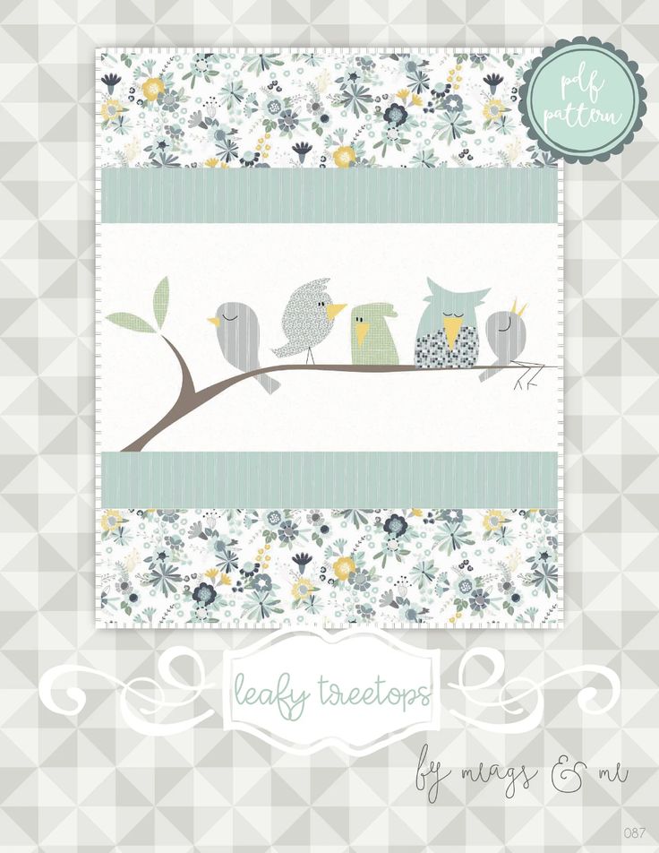 a card with three owls sitting on a tree branch in front of a checkered background