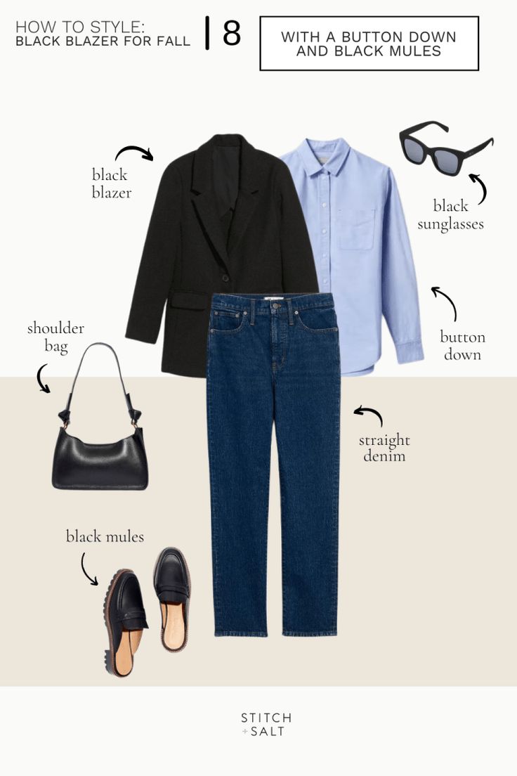 Black Blazer Outfit Ideas, Smart Casual Blue, Smart Casual Outfit Ideas, Blue Blouse Outfit, Dark Blue Jeans Outfit, Blazer Outfit Ideas, Black Blazer Outfit, Dark Blue Blazer, Outfit Ideas For Fall