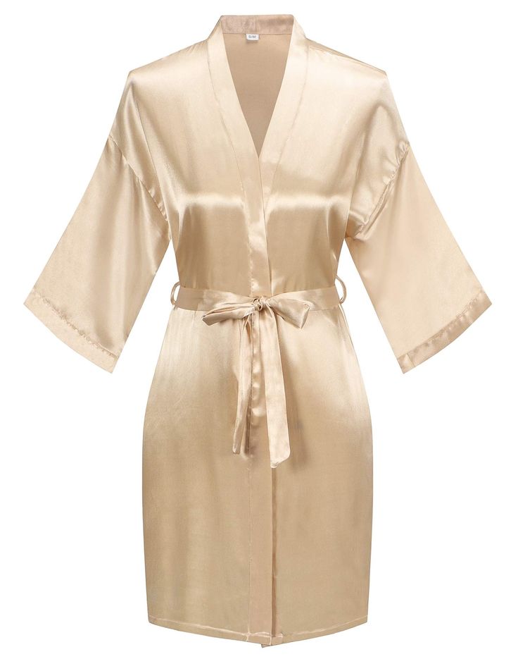 PRICES MAY VARY. About size: Please refer to the sizing information in the Product Description before placing order. Classic design with two side pockets, adjustable belt, inside tie closure. Luxurious silky feel and look. Lightweight and relax. Available in multiple colors. Great as bridal shower gift, loungewear, sleepwear and Kimono cardigan, etc. 
Women's Pure Color Satin Kimono Robe Short Bridesmaids Robe. Simply but Clssic, great for bridal shower gift, loungewear, sleepwear and Kimono car Bridal Party Dressing Gowns, Bridesmaid Bathrobe, Bridesmaids Robe, Short Kimono Robe, Custom Robes, Satin Kimono, Short Kimono, Bridesmaid Robes, Kimono Cardigan