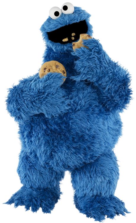 the cookie monster is standing up with his hands in his pockets