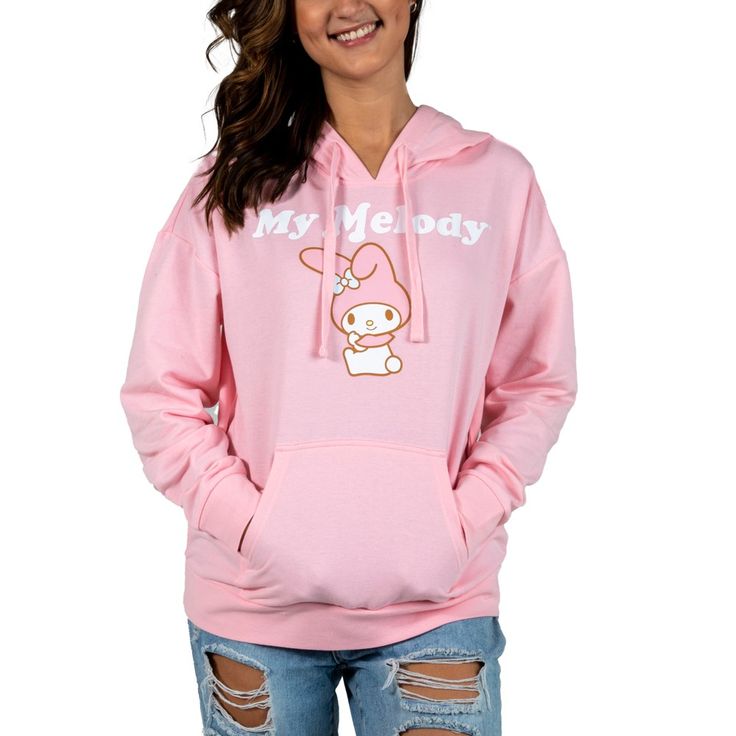 Look as cute as your favorite Sanrio character in this adorable cosplay hoodie. This awesome hoodie comes in My Melody's signature pink and showcases a vibrant graphic of her on the front. The hood has attached pink 3D replica bunny ears and a blue bow just like My Melody for extra fun! This comfy hooded sweatshirt is made of high-quality, premium polyester and cotton materials to keep you warm and cozy in cold weather, and is professionally printed to ensure long-lasting color and print quality My Melody Cosplay, Pink Cosplay, Hello Kitty Gifts, Friends Merchandise, Sanrio My Melody, Womens Cosplay, Pink 3d, Hoodie Xxl, Bunny Ears