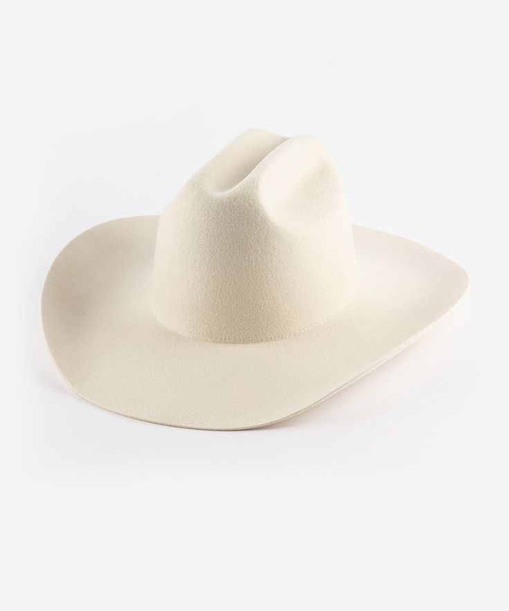 Gigi Pip felt hats for women - Teddy Cattleman - 100% australian wool classic cattleman crown with a wide upturned brim [off white] White Western Hat, Country Style Top Hat With Curved Brim For Ranch, Country Style Top Hat With Curved Brim, Western Style Rodeo Hat With Short Brim, Western Style Short Brim Hat For Rodeo, Western White Hat With Curved Brim, Rigid Hat With Curved Brim For Western-themed Events, Rigid Felt Hat With Short Brim For Western-themed Events, Rigid Curved Brim Hat For Western-themed Events