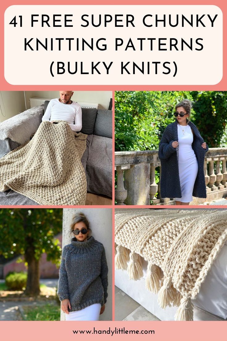 knitting patterns for blankets and sweaters with text overlay