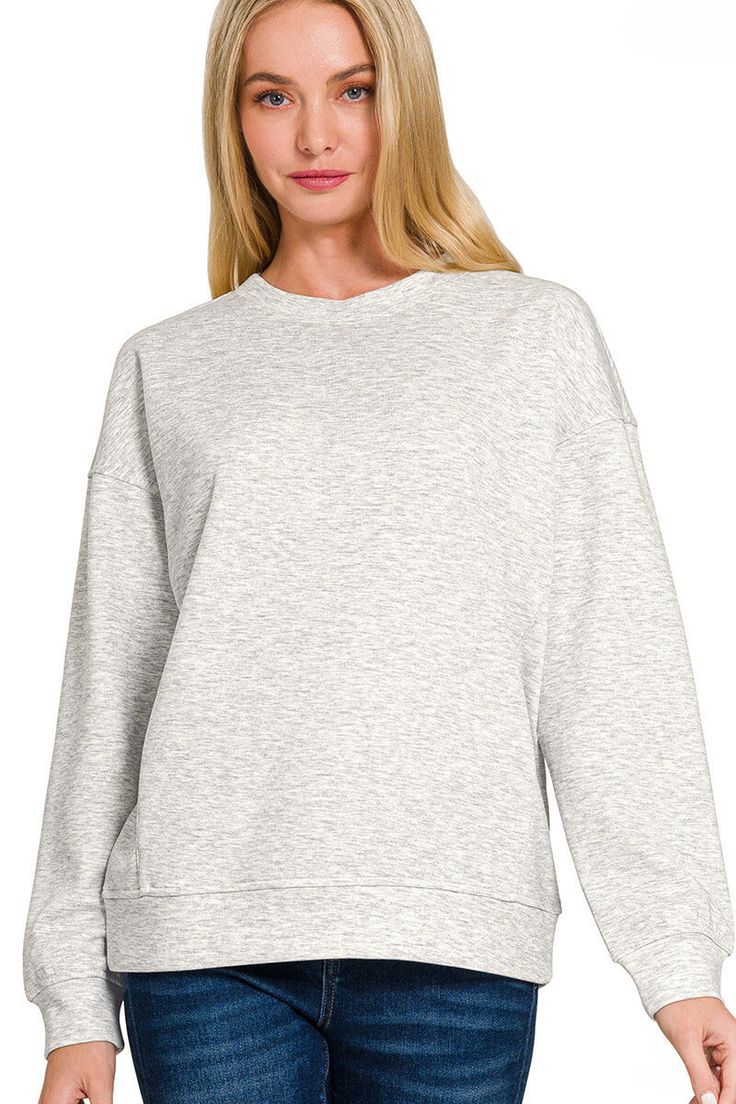 Experience ultimate comfort and style with the Zenana Scuba Round Neck Sweatshirt. Made from high-quality scuba fabric, this sweatshirt offers a soft and stretchy fit. With a classic round neck design, it is perfect for everyday wear and can be dressed up or down for any occasion. Upgrade your wardrobe with this must-have piece. Details:- Soft Scuba Fabric- Stretchy- Side Accent Seam Lines- Comfortable Loungewear Fabric Content:- 90% Polyester, 6% Rayon, 4% Spandex Comfortable Loungewear, Round Neck Design, Scuba Fabric, Round Neck Sweatshirts, Vintage Havana, Vintage Accessories, Mix Match, Neck Designs, Stretchy Material