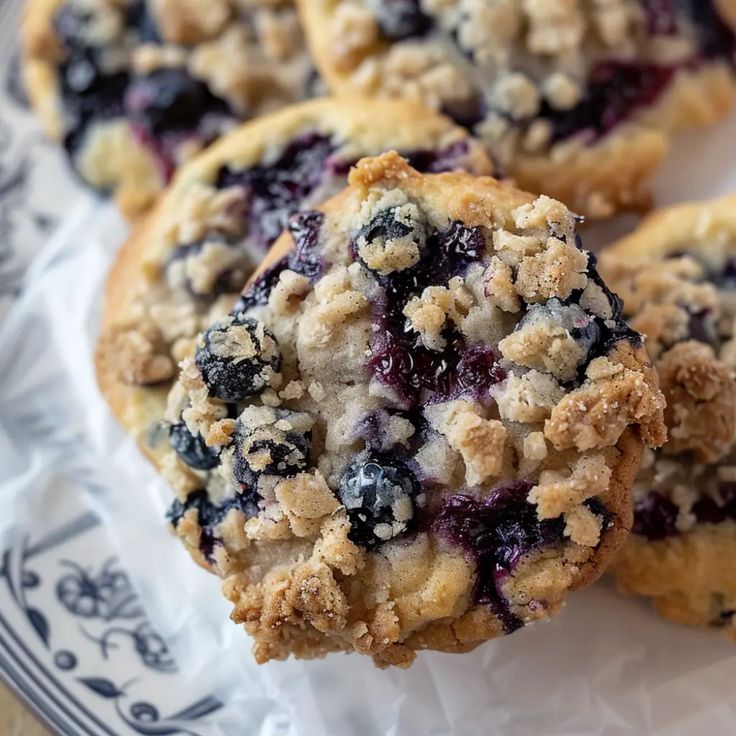 several blueberry crumbs are on a plate