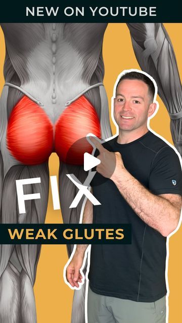 a man holding a pair of scissors in front of his chest and the words fix weak glutes