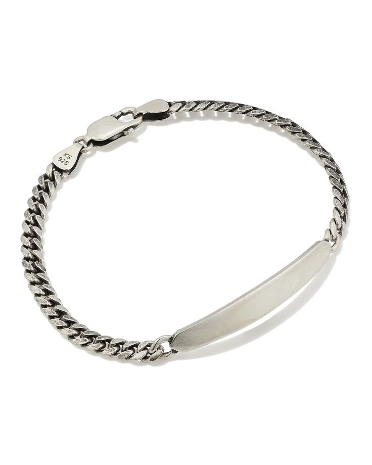 Super classic and made to last with elevated materials, the Levi Chain Bracelet in Oxidized Sterling Silver is about to be a new staple in your bracelet stack. A curb chain style with an engravable plate, you can add a little extra meaning by engraving your initials or the name of a loved one on it. Metal Sterling Silver Closure Lobster Clasp Size 7.5" Inner Circumference, 2.08"Lx0.25"WDue to the one-of-a-kind nature of the medium, exact colors and patterns may vary slightly from the image shown Silver Kendra Scott, Sold Out Sign, Engraved Items, Oxidized Sterling Silver, The Medium, Curb Chain, Bracelet Stack, Kendra Scott, Chain Styles