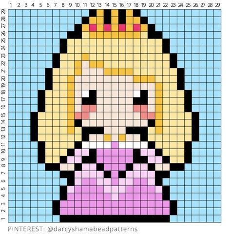 Pixel Art Pattern Princess, Aurora Cross Stitch, Perler Bead Patterns Princess, Pixel Art Pattern Disney Princesses, Pixel Crochet Disney, Disney Princess Pixel Art Grid, Pixel Drawing Disney, Sleeping Beauty Cross Stitch, Pixel Disney Art