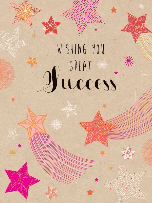 the words wishing you great success are surrounded by colorful stars and sparkles on a beige background