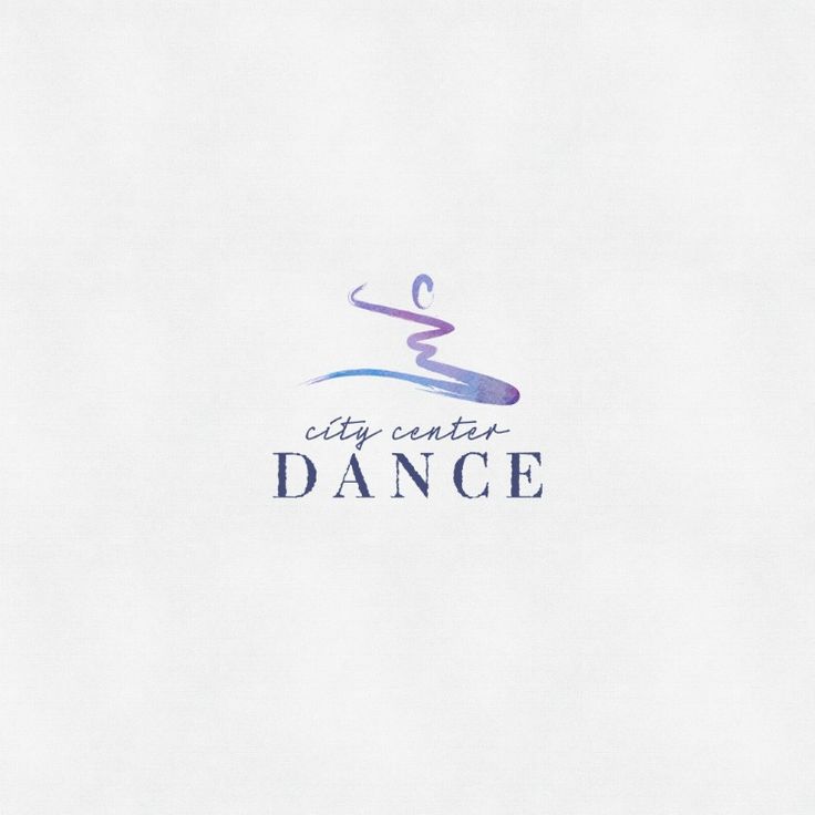 the city center dance logo is shown in purple and blue colors on a white background