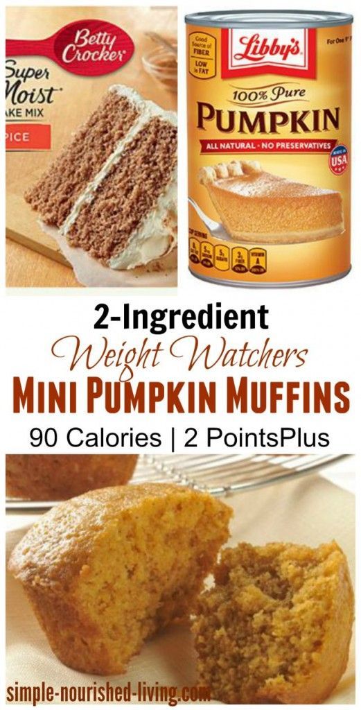 two ingredient weight watchers mini pumpkin muffins with 90 calories / 2 points plus