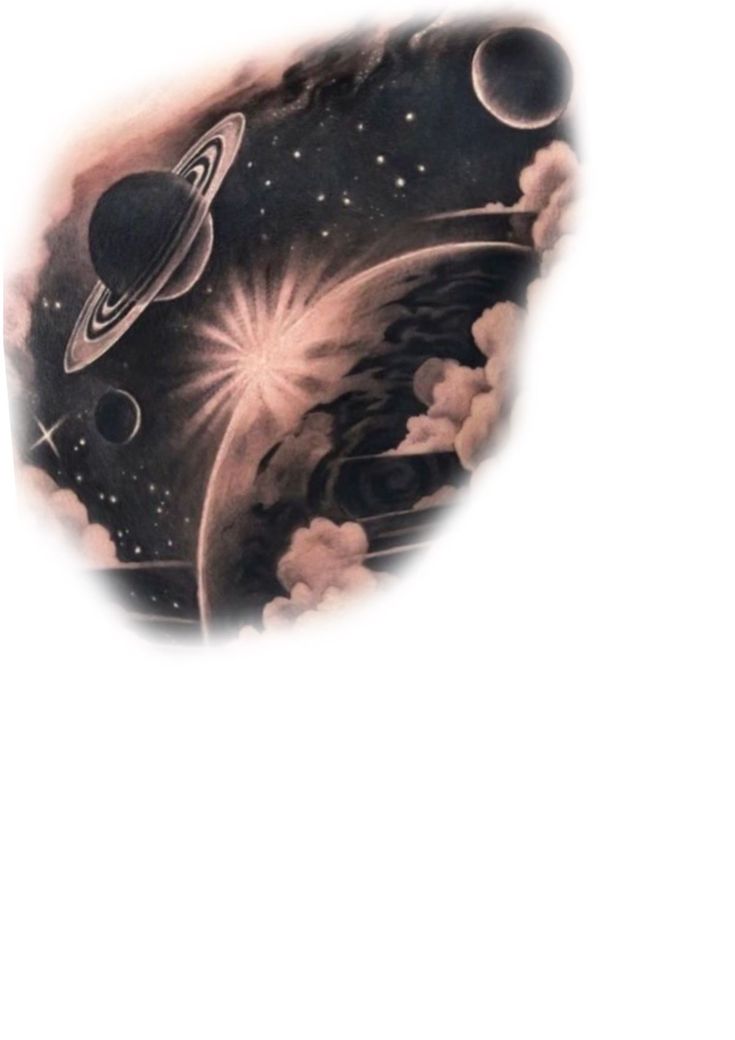 an artistic tattoo design with saturn and stars