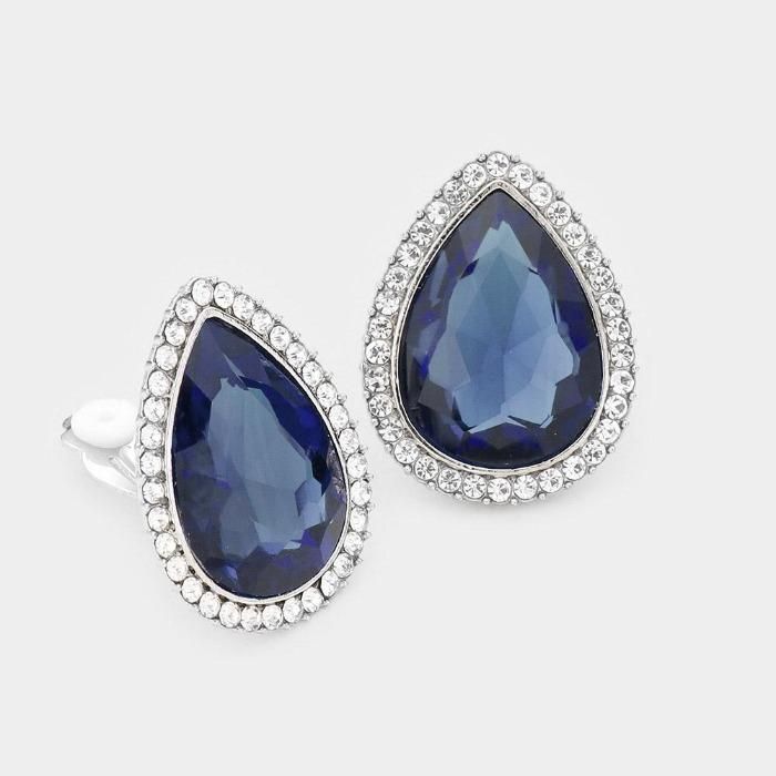 Teardrop Blue Crystal Rhinestone Clip On Earrings Earrings Collection, Blue Crystals, Stone Earrings, Clip On, Blue And Silver, Crystal Rhinestone, Clip On Earrings, Sapphire Ring, Gemstone Rings