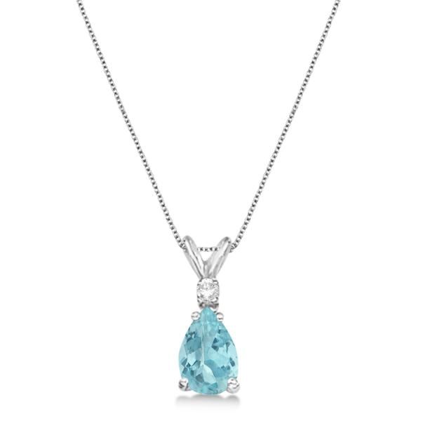 Pear Aquamarine & Diamond Solitaire Pendant Necklace 14k White Gold (0.75ct) Blue Diamond Necklace, Diamond Chain Necklace, Diamond Circle Pendant, Diamond Solitaire Pendant, Classy Necklace, White Gold Pendant Necklace, Blue Topaz Necklace, Pendant Diamond, Solitaire Pendant Necklace