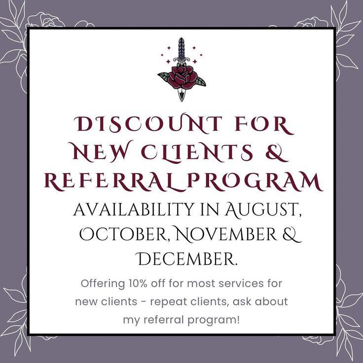 an advertisement for a new client's refer program with the words discount for new client's and referal program