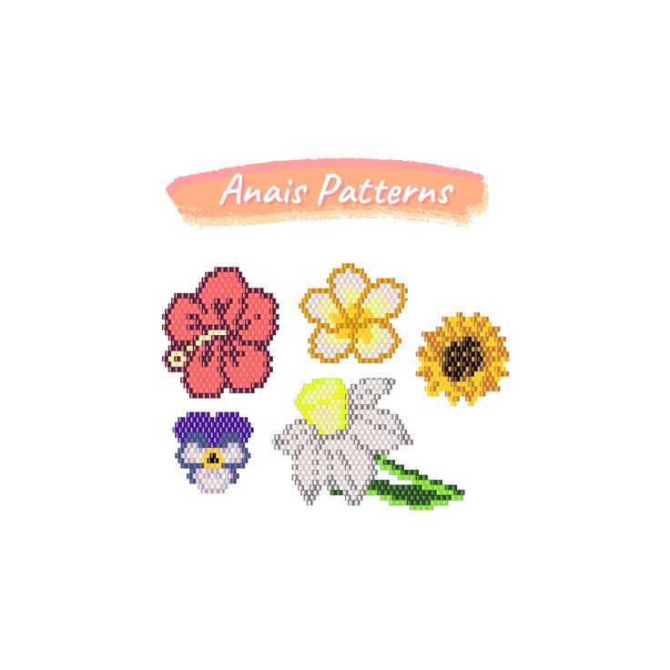 an image of some pixelated flowers on a white background with the words anai patterns