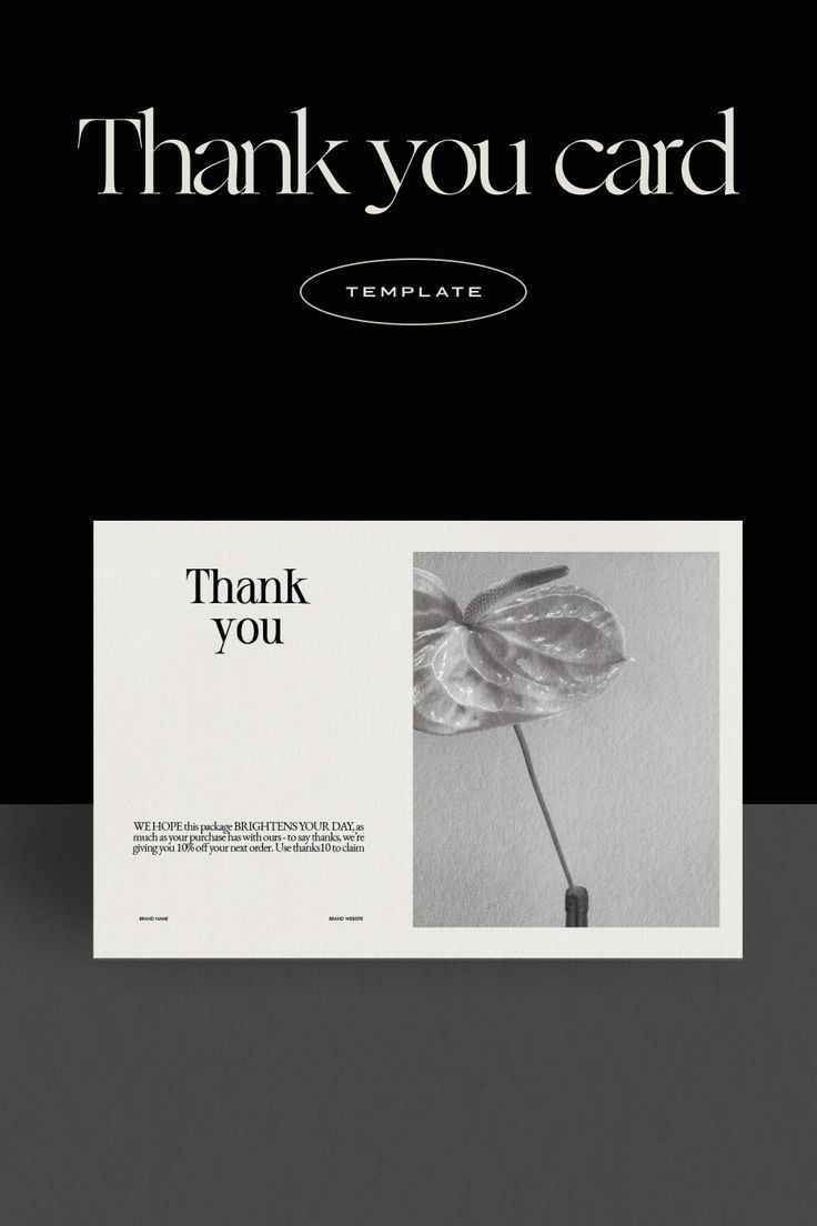 a black and white photo with the words thank you card written in bold font on it