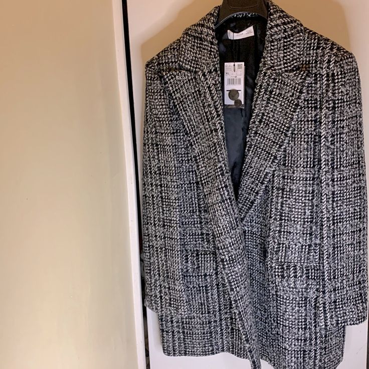 Mango (Mng) Woman Tweed With Black Lining Coat, Color: Tweed (Black/White/Gray), Size: Xl White Tweed Business Jacket For Fall, Gray Tweed Blazer For Work, Gray Tweed Outerwear For Work, Gray Tweed Outerwear For Office, Gray Coat, Grey Coat, Mango, Jackets For Women, Jackets & Coats