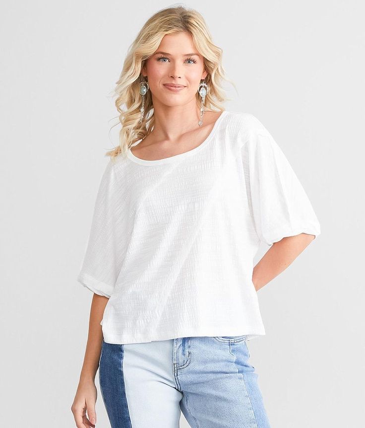 New In Textured Boxy Top - White Medium, Women's White Pieced raw edge top Bust measures 38 on size small Body length 21 on size small. 69% Polyester 28% Rayon 3% Spandex. Machine wash cold with like colors. Do not bleach. Line dry. Iron low heat. For best results dry clean.. Measurements: Bust -Fullest part of bust with arms at sides. Waist -Circumference of natural waist: above belly button below rib cage. Hips -Standing with feet together fullest part of hips. WOMEN'S TOP SIZE CONVERSION CHAR Casual Boxy Summer Blouse, Boxy Short Sleeve Tops For Summer, Boxy White Top For Summer, Boxy White Tops For Summer, Trendy Boxy Top For Summer, Trendy Boxy Summer Top, Summer Boxy White Top, Casual Boxy Short Sleeve Top For Summer, Boxy Cotton Blouse For Spring