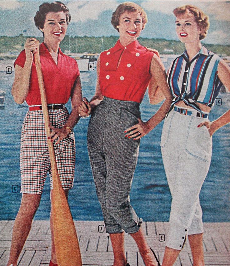 1958 nautical colors make summer capris fashionable 1950s Fashion Pants, 1950s Summer Fashion, 1950s Pants, 1950s Casual, 1950s Shirts, Vintage Summer Fashion, Celana Fashion, 1950 Fashion, 1950s Outfits